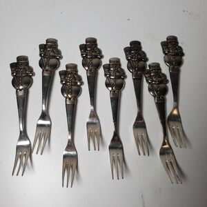 Vintage‎ International Silver Company 8PC Snowman Fork Set Silver Plated Holiday